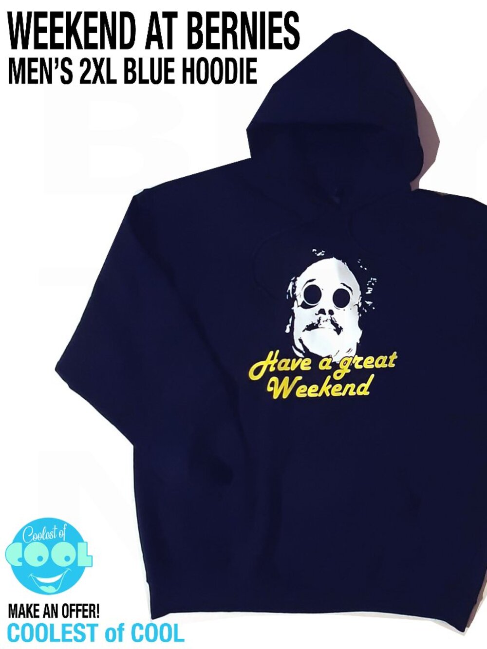 Men's 2XL Weekend at Bernie's 80s movie hoodie XXL dark Navy pullover Gildan new